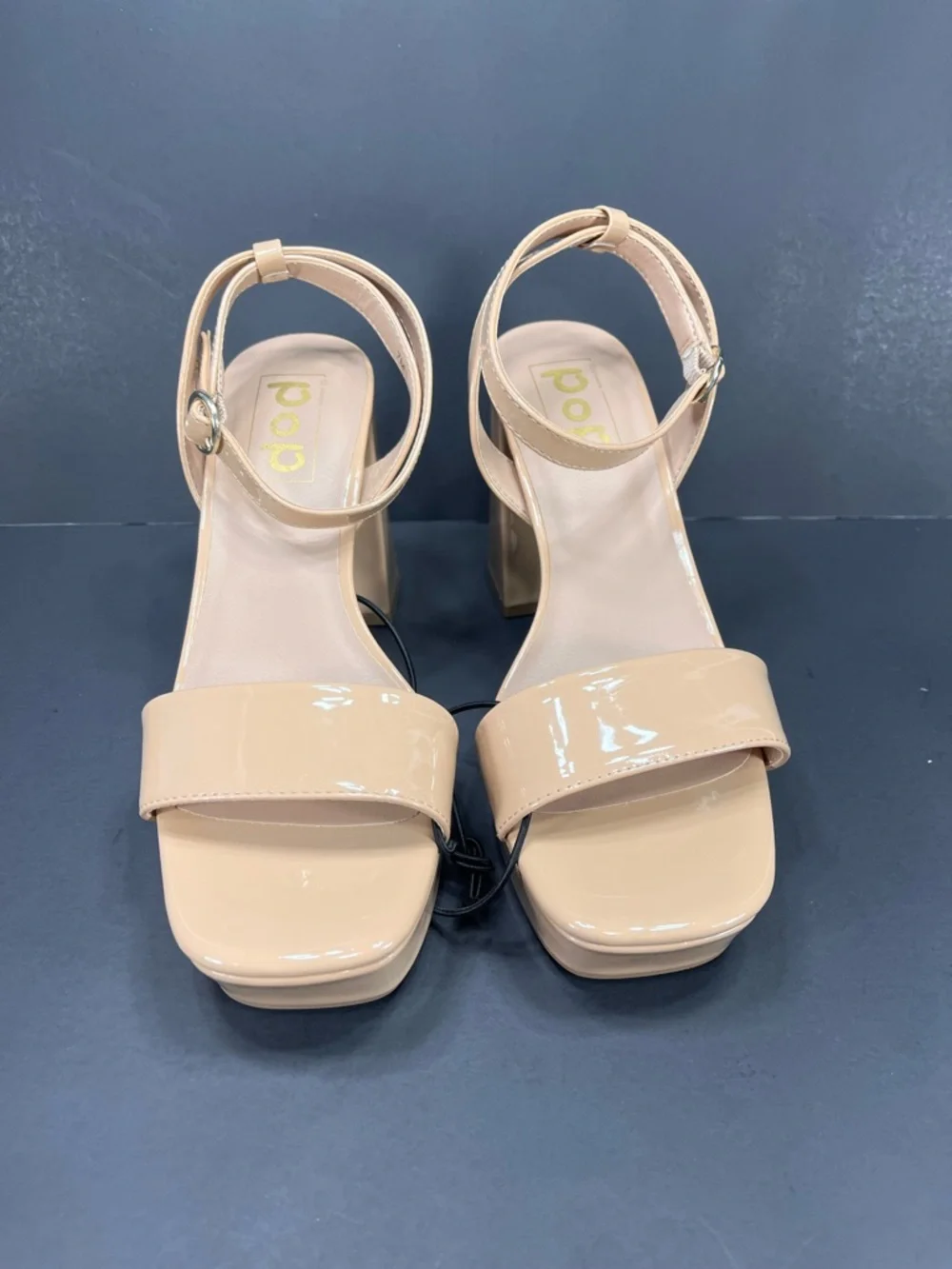 pop Patent Platform Block Heel Sandals in Nude size 7 new in box - Picture 2 of 6
